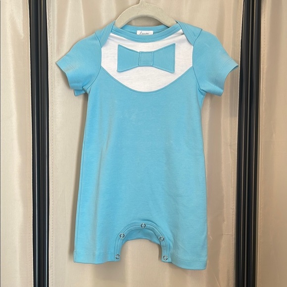 Lemon Loves Layette Charming Blue Romper with Bow Accent - Picture 1 of 5